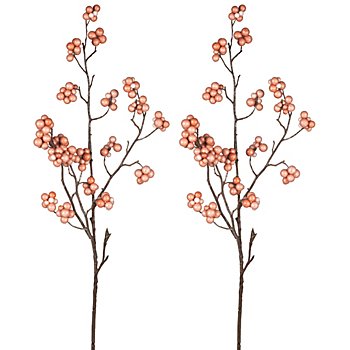 Branche déco avec baies artificielles, rose, 42 cm, 2 pièces