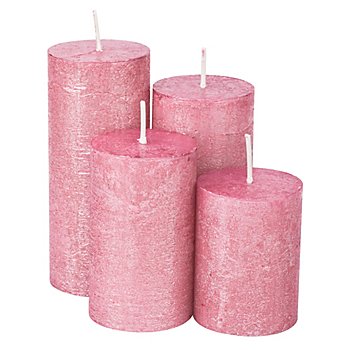 Rustikale Kerzen, rosé-metallic, abgestuft, 4 Stück