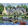 Kit peinture par numéros "bateaux sur le lac" avec des peintures acryliques, 39 x 30 cm