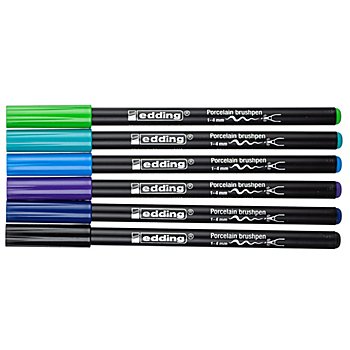 edding Porzellan-Pinselstifte-Set, Blautöne, 6 Stifte