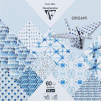 Clairefontaine Papier origami 'Shibori', bleu/blanc, 15 x 15 cm, 60 feuilles