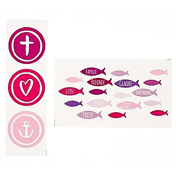 Wachsbilder 'Fische und Symbole' rosa/pink