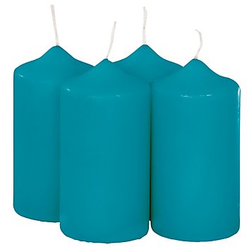 Bougies cylindriques, turquoise, 4 pièces