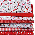 Lot de 7 coupons de tissus patchwork "Noël", rouge/blanc