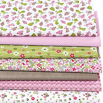 Lot de 7 coupons de tissu patchwork 'Pâques', rose/taupe/vert