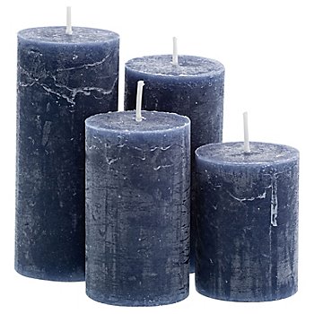 Bougies rustiques, bleu, 4 hauteurs différentes, 4 pièces