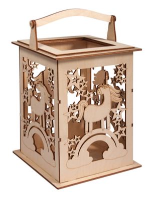 Kit créatif en bois "lanterne - licorne", 15,3 x 15,3 x 26,5 cm