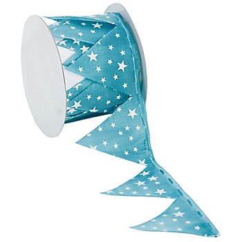 Stoffband Ziehstern 'Sterne', eisblau-weiß, 5 cm, 2,5 m