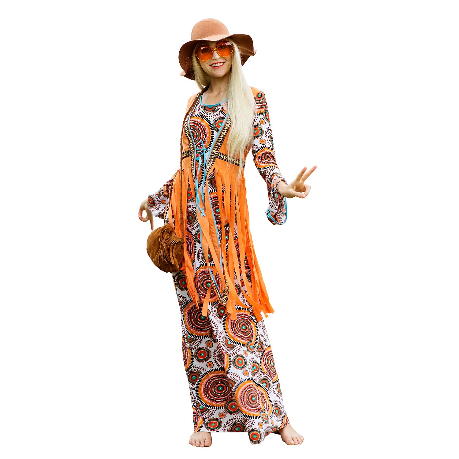 Orl Damen Kostüm 60er Jahre Hippie Kleid Karneval Fasching