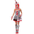 Pierrot Kostüm für Damen, schwarz/weiß/rot