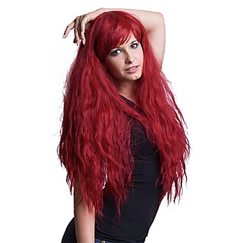 Perruque cheveux longs 'volume', résistante à la chaleur, rouge