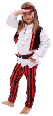 Piratin Kostum Fur Kinder Rot Schwarz Weiss Online Kaufen Buttinette Karneval Shop