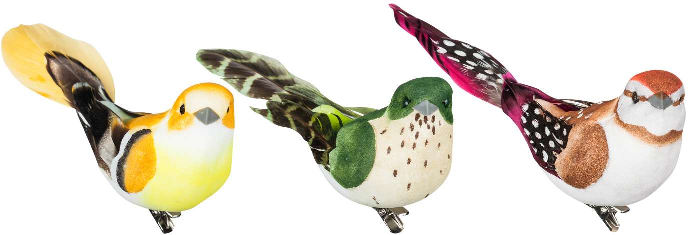 Federvögel mit Klammer, 11 cm, 3 Stück online kaufen