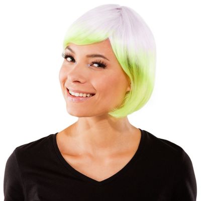 Perruque "coupe au carré", jaune fluo/violet