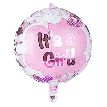 Ballon hélium 'It's a girl', rose/blanc, 45 cm Ø