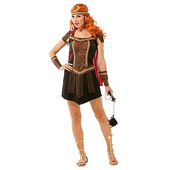 Gladiatorin-Kostüm 'Xanthia', braun/schwarz/rot