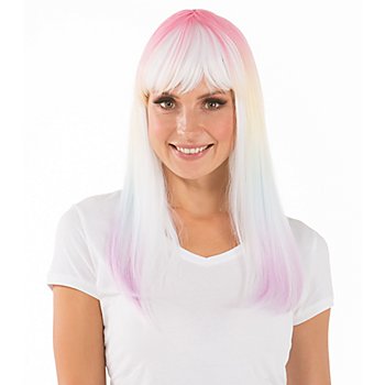 Perruque cheveux longs, blanc/pastels-multicolore
