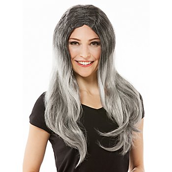 Perruque à cheveux longs 'Stone', gris/noir